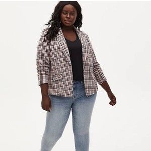 Torrid Light Taupe Plaid Double Knit Blazer